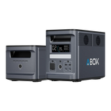 ABOK Ark2000 EU-spec portable power station paired with one matching Ark2000E extra battery.
