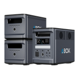ABOK Ark2000 EU-spec portable power station with two matching Ark2000E extra batteries for expanded capacity.