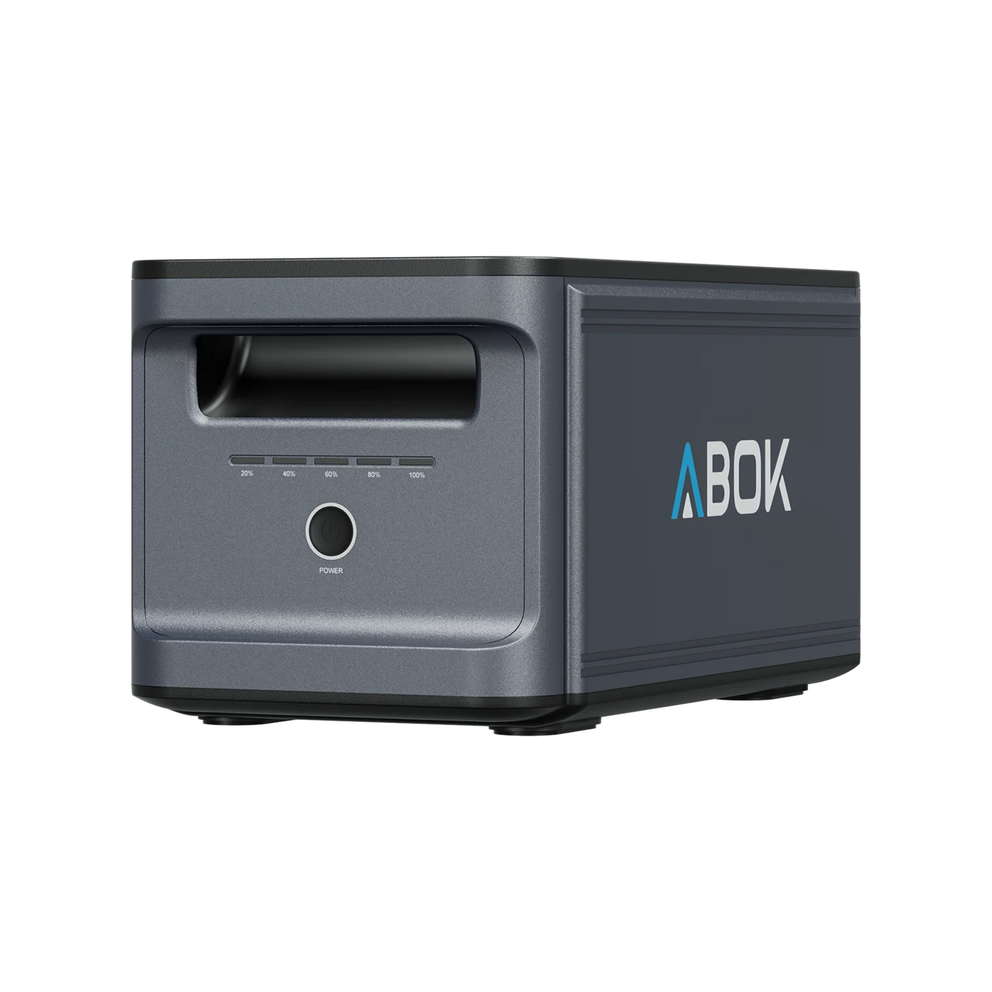 ABOK Ark2000E extra battery in an angled front product view showing the charge indicator and power button.