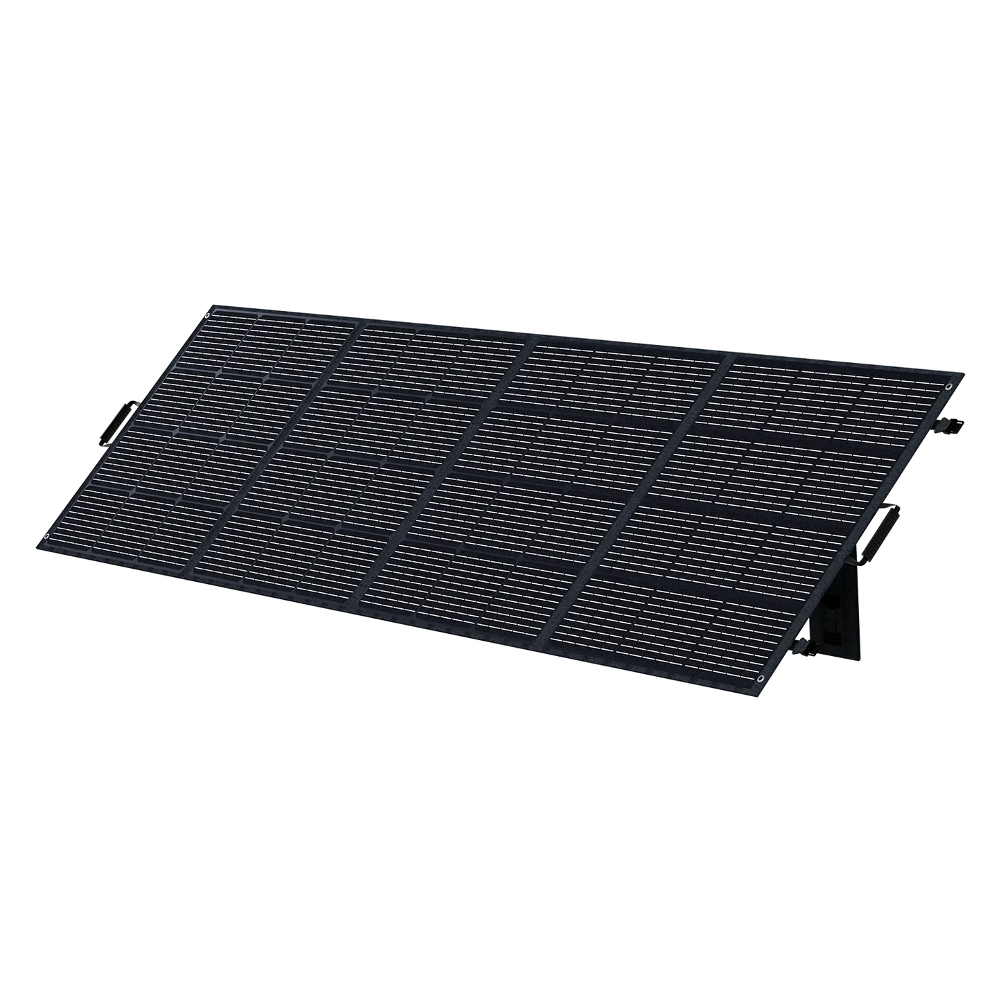ABOK ASP400 foldable 400W solar panel in an angled view, unfolded on its integrated kickstands.