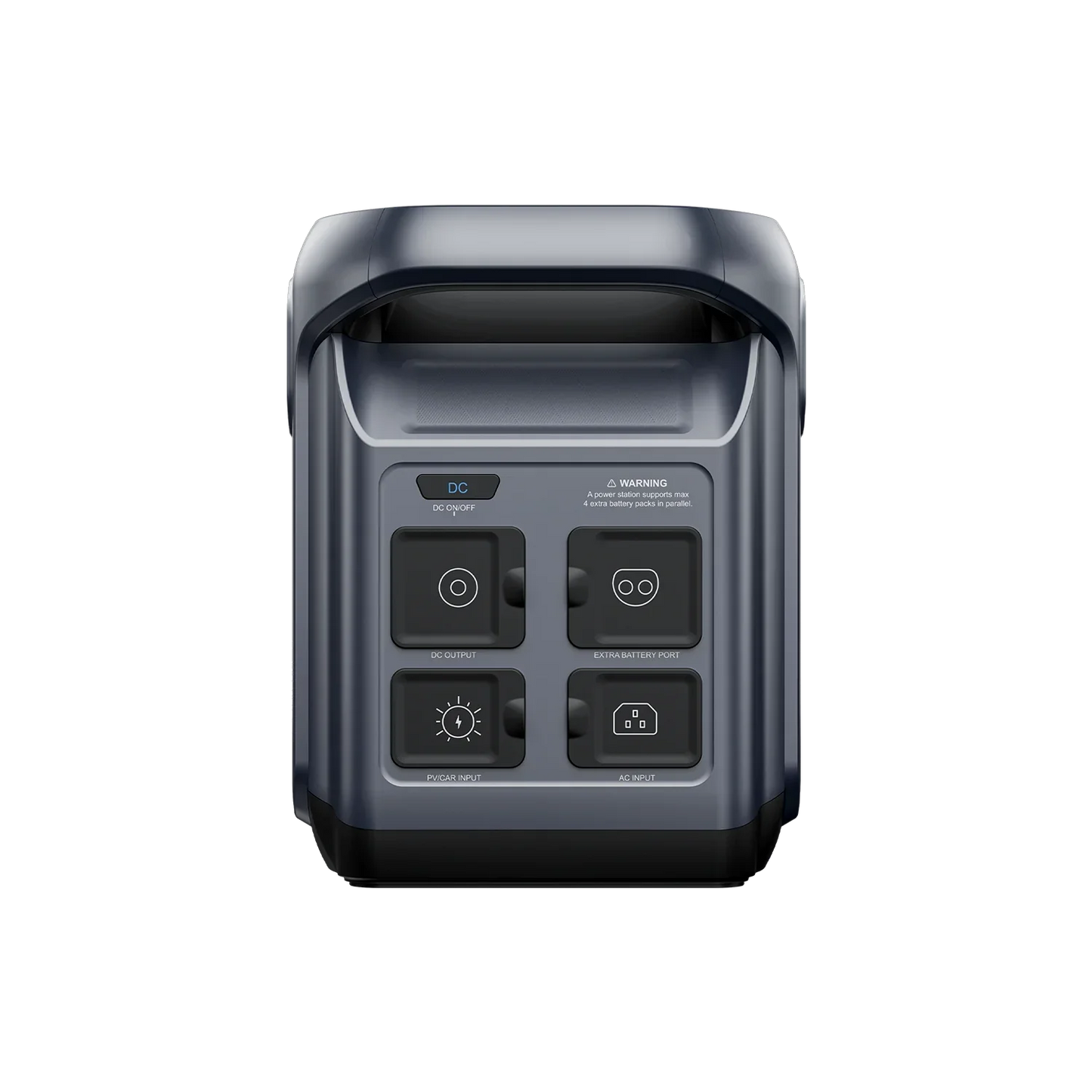 ABOK Elux 1 EU-spec rear view showing charging inputs, DC outputs and expansion battery port.