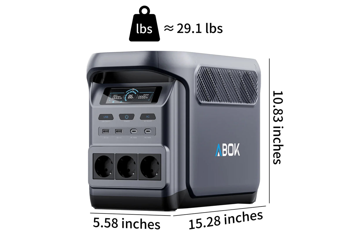 ABOK Elux 1 EU-spec weight and dimensions graphic for the portable power station.
