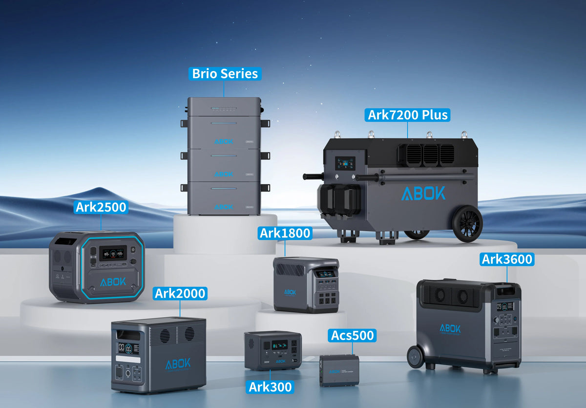 ABOK portable power station product lineup including Ark and Brio Series models.