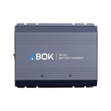 ABOK ACS500 DC-DC battery charger in a straight product view showing its ribbed aluminum housing and ABOK branding.