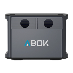 ABOK Ark2000 portable power station side view showing the ABOK logo and dual cooling fans