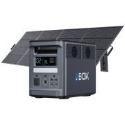 ABOK Ark2000 EU-spec portable power station shown with a 400W foldable solar panel.