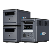 ABOK Ark2000 EU-spec portable power station with two matching Ark2000E extra batteries for expanded capacity.