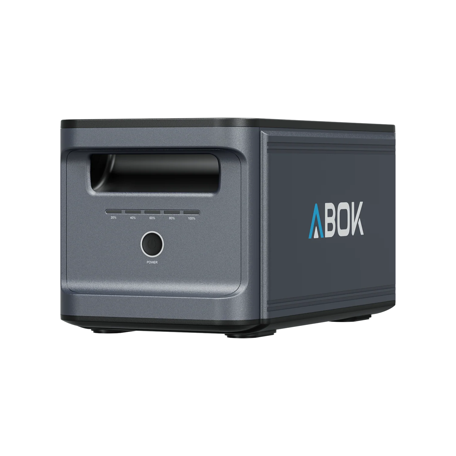 ABOK Ark2000E extra battery in an angled front product view showing the charge indicator and power button.