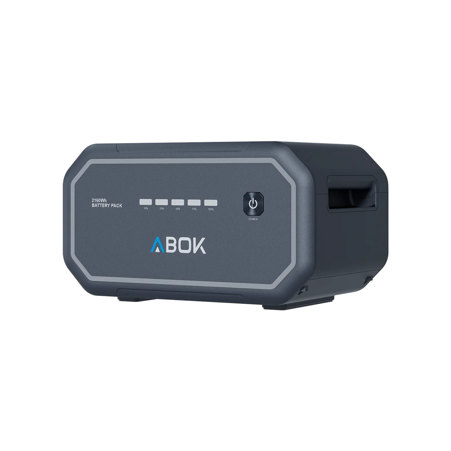ABOK Ark2500 angled view of the 2160Wh extra battery with level indicators and power button
