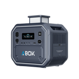 ABOK Ark2800 EU-spec portable power station in an angled front view with the retractable LED light raised.