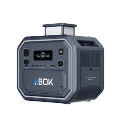 ABOK Ark2800 EU-spec portable power station in an angled front view with the retractable LED light raised.