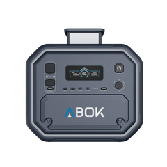 ABOK Ark2800 EU-spec portable power station in a straight front view showing the display, DC ports, and USB ports.