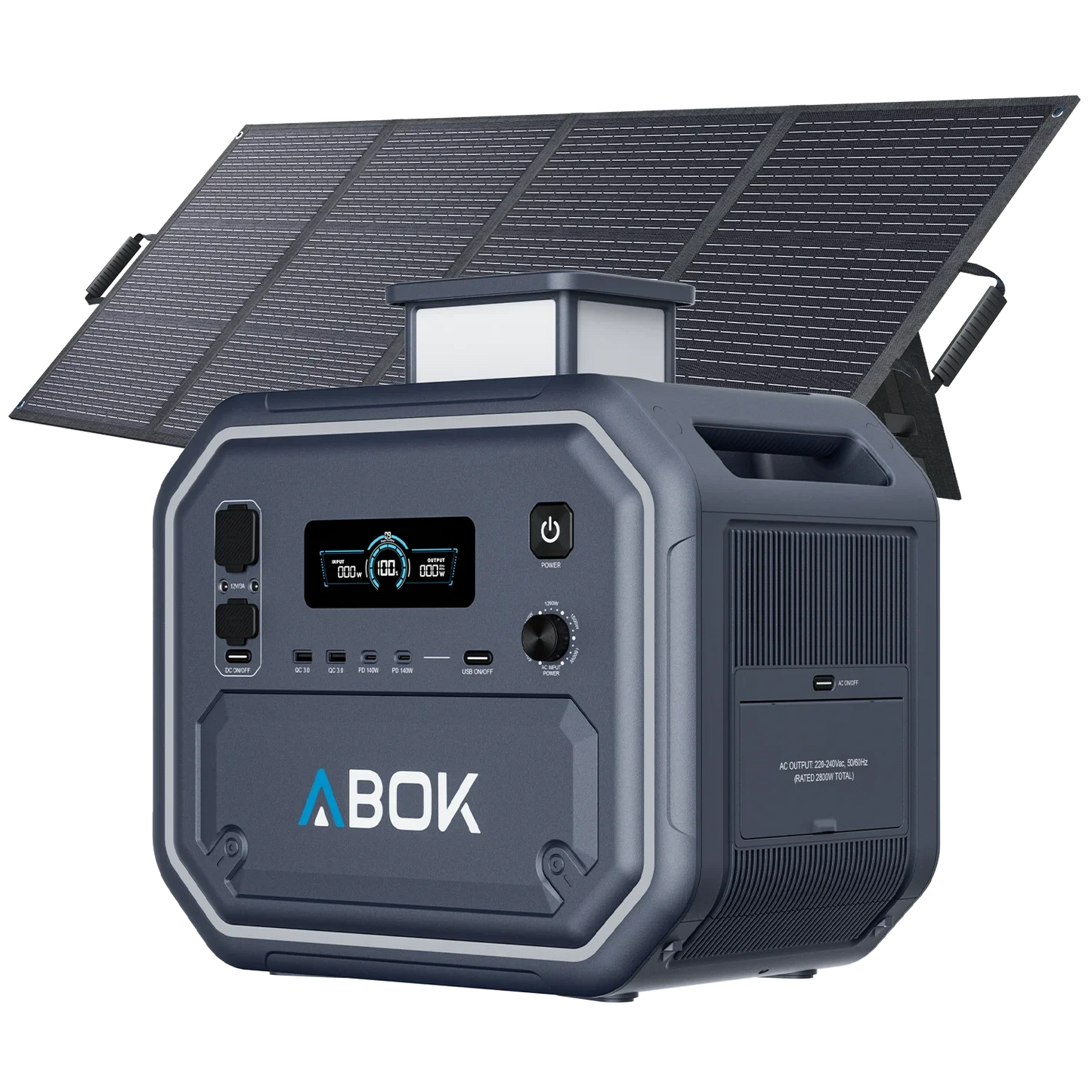 ABOK Ark2800 EU-spec portable power station with a 200W foldable solar panel.