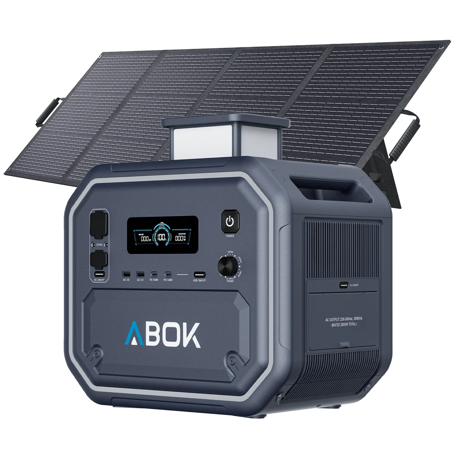 ABOK Ark2800 EU-spec portable power station with a 200W foldable solar panel.
