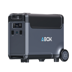 ABOK Ark3600 extra battery in an angled product view showing its display, charging port, and USB ports.