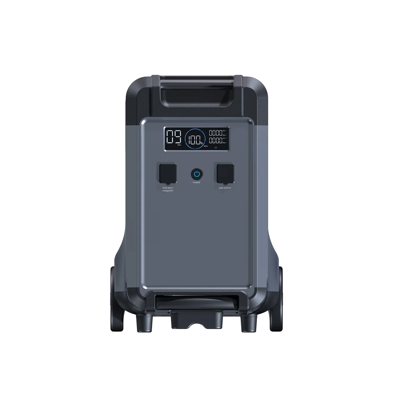 ABOK Ark3600 extra battery in a front product view with the display, charging input, USB ports, and handles.
