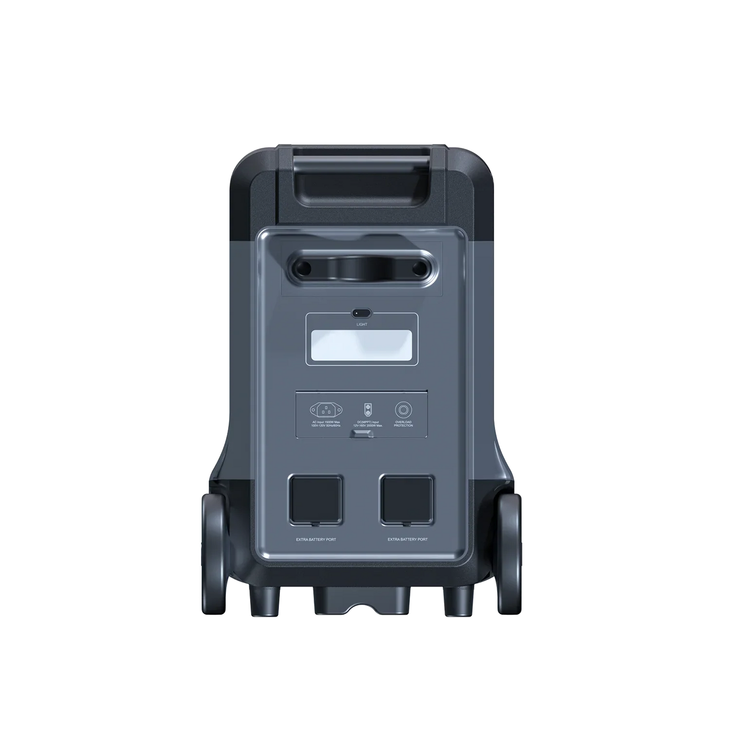 ABOK Ark3600 EU-spec rear view showing the light, charging inputs, DC output, and extra battery ports.