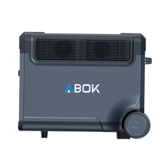 ABOK Ark3600 EU-spec side view showing dual cooling fans, ABOK branding, handles, and transport wheels.