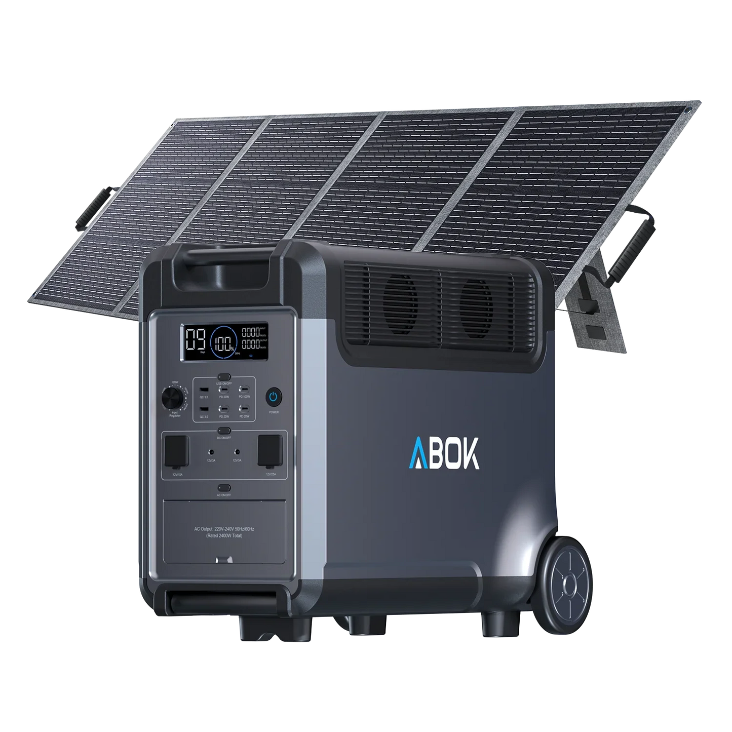 ABOK Ark3600 EU-spec portable power station with a 200W foldable solar panel.