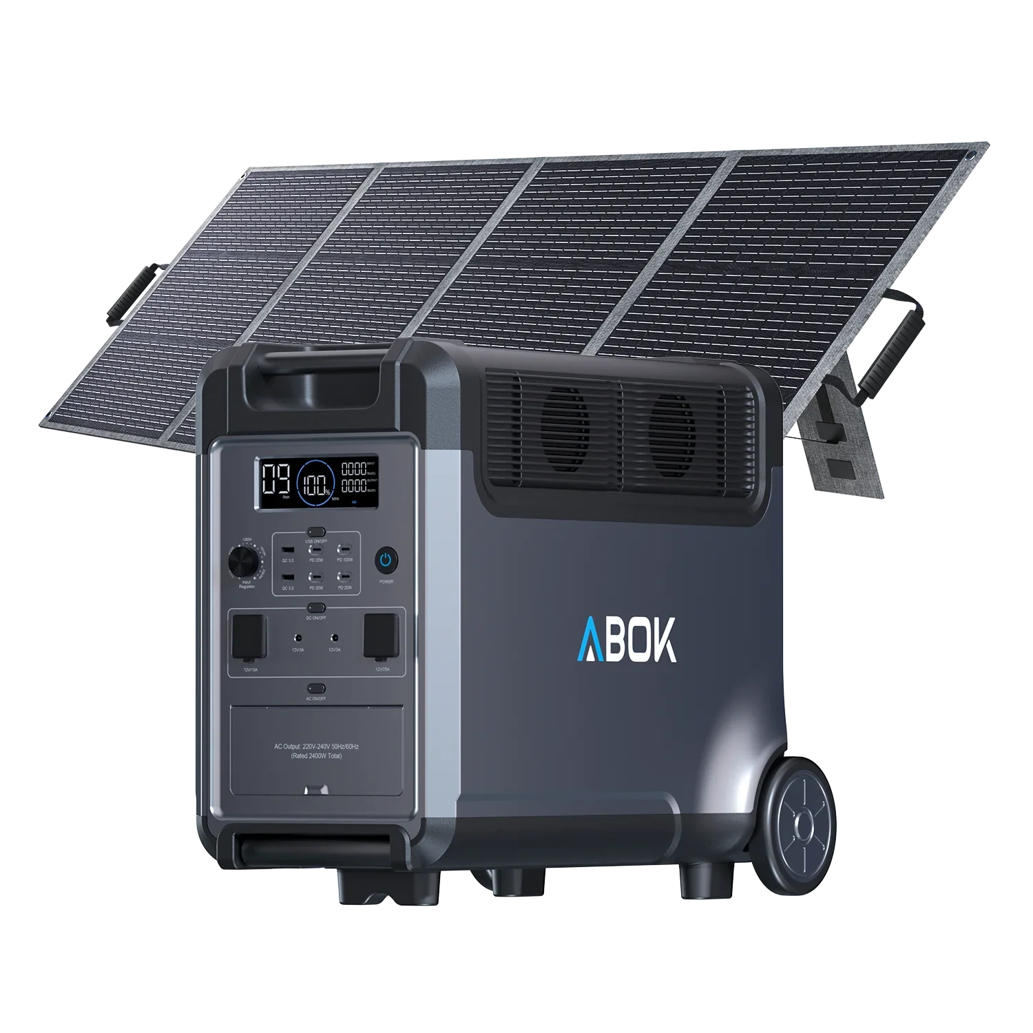 ABOK Ark3600 EU-spec portable power station with a 200W foldable solar panel.
