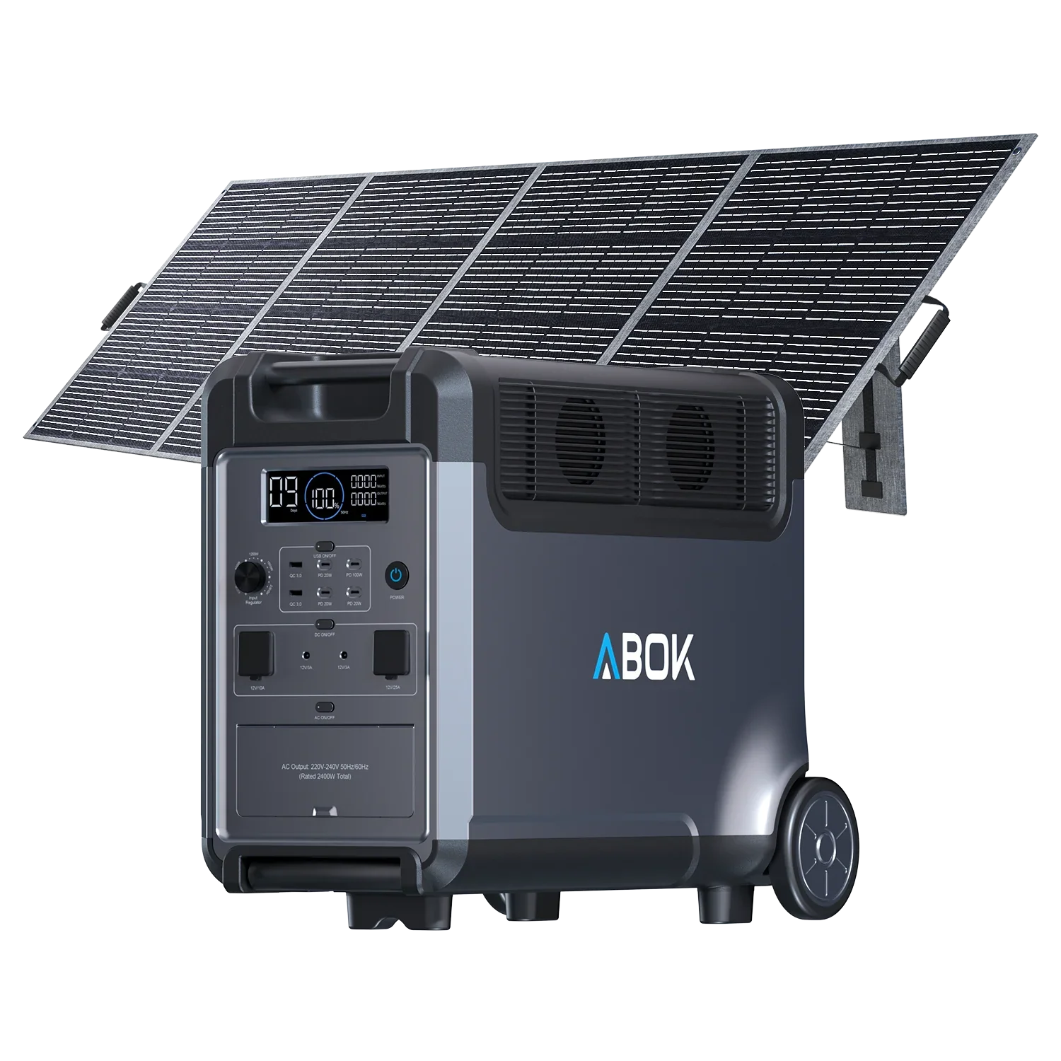 ABOK Ark3600 EU-spec portable power station with a 400W foldable solar panel.