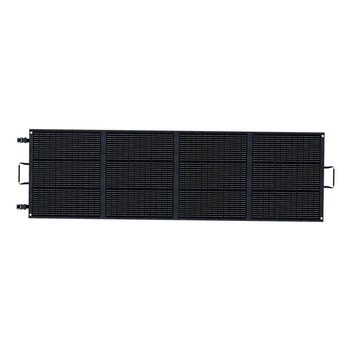 ABOK ASP200 foldable 200W solar panel shown fully unfolded in a straight front view.