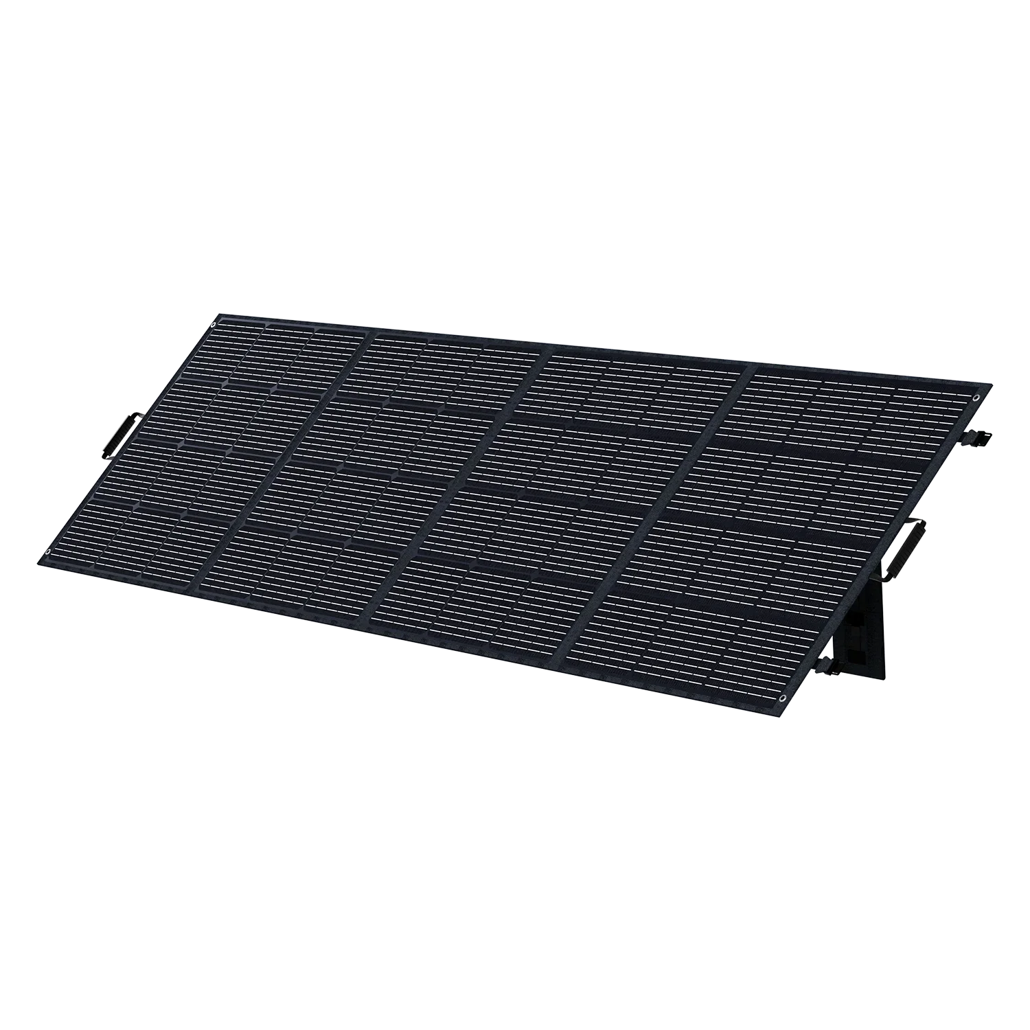 ABOK ASP400 foldable 400W solar panel in an angled view, unfolded on its integrated kickstands.