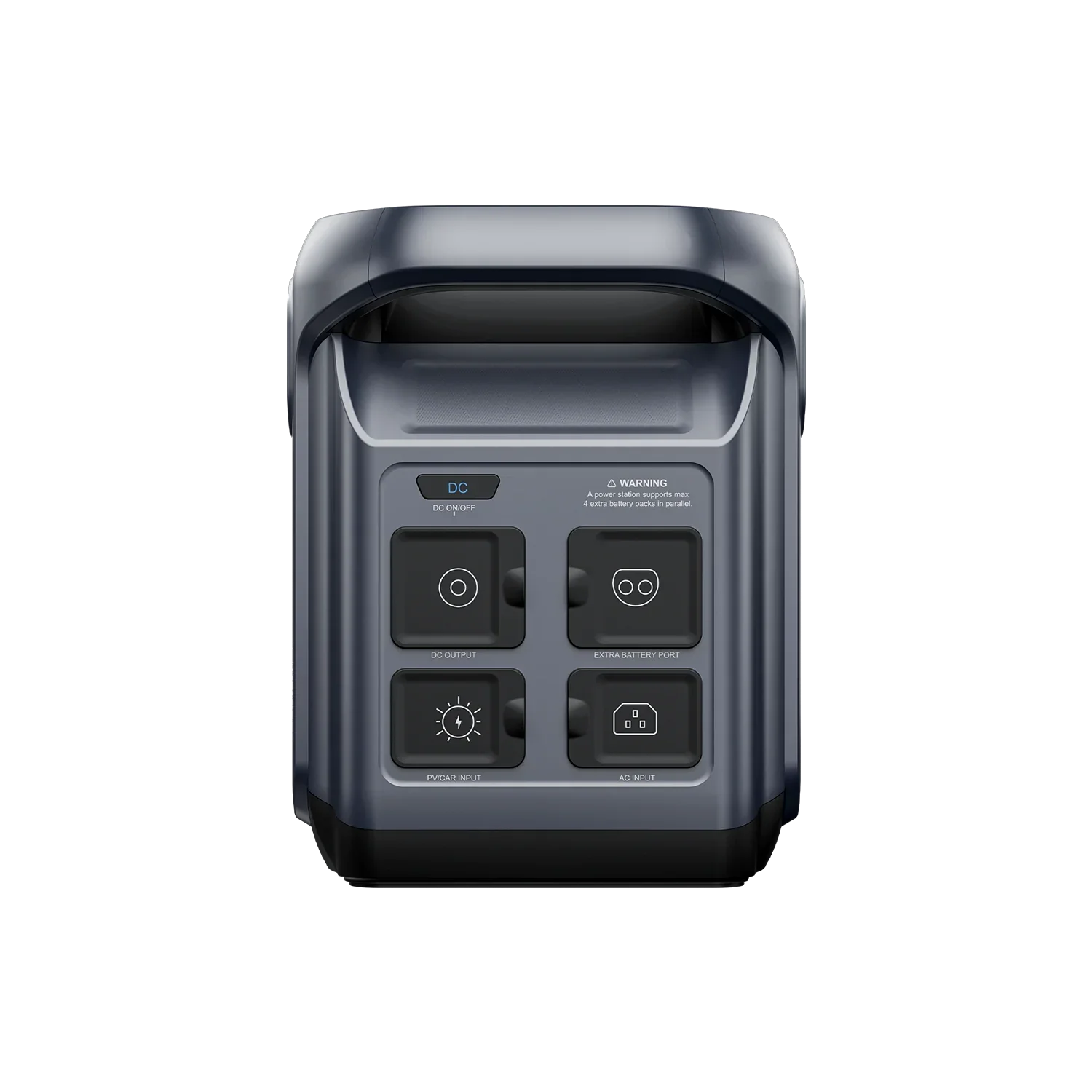 ABOK Elux 1 EU-spec rear view showing charging inputs, DC outputs and expansion battery port.