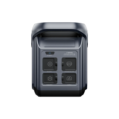 ABOK Elux 1 EU-spec rear view showing charging inputs, DC outputs and expansion battery port.