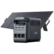 ABOK Elux 1 EU-spec portable power station displayed with a 200W foldable solar panel.