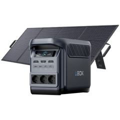 ABOK Elux 1 EU-spec portable power station displayed with a 200W foldable solar panel.