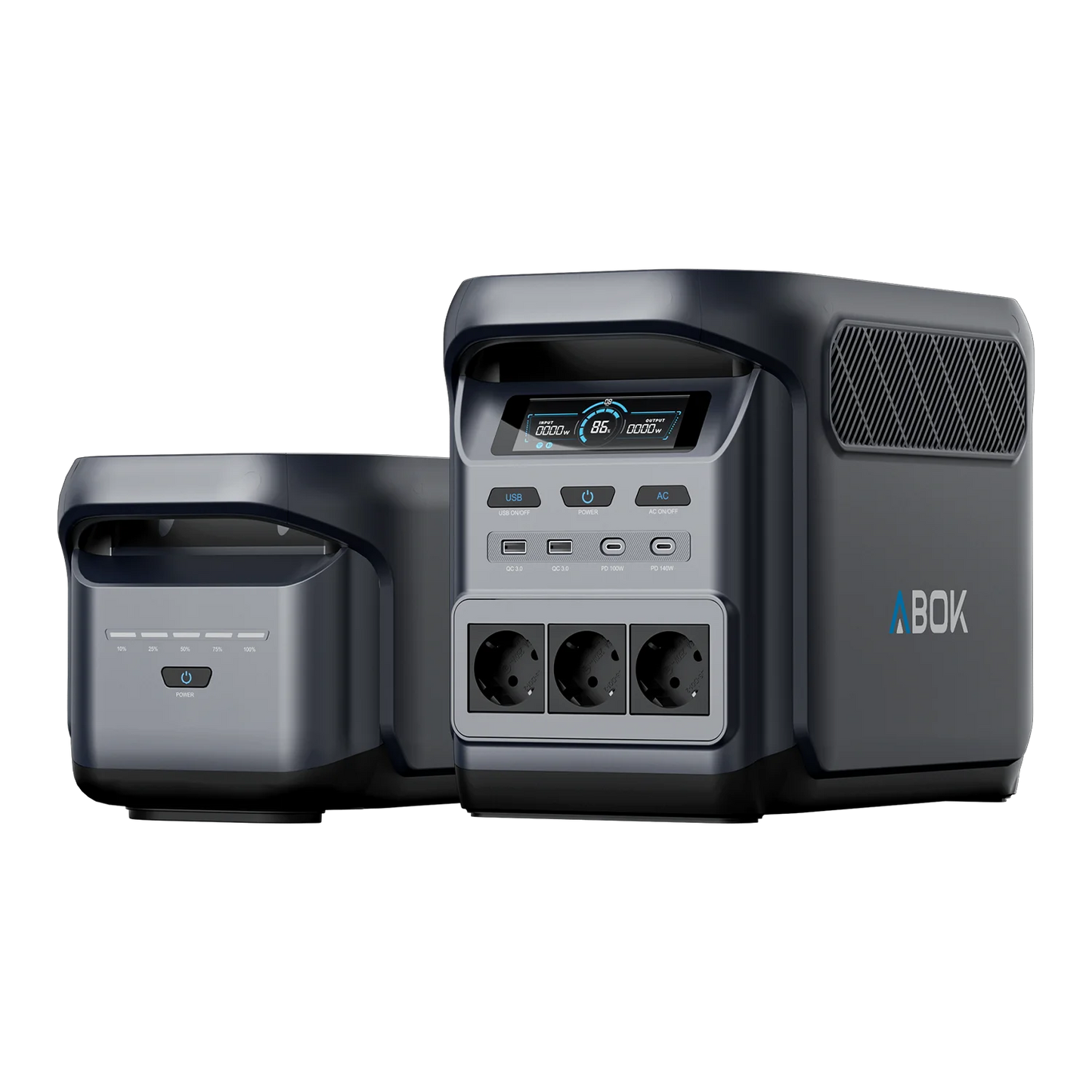 ABOK Elux 1 EU-spec portable power station paired with one X1 expansion battery.